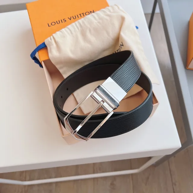 Louis Vuitton Reversible Epi Black Silver Ribbed Leather Belt 4