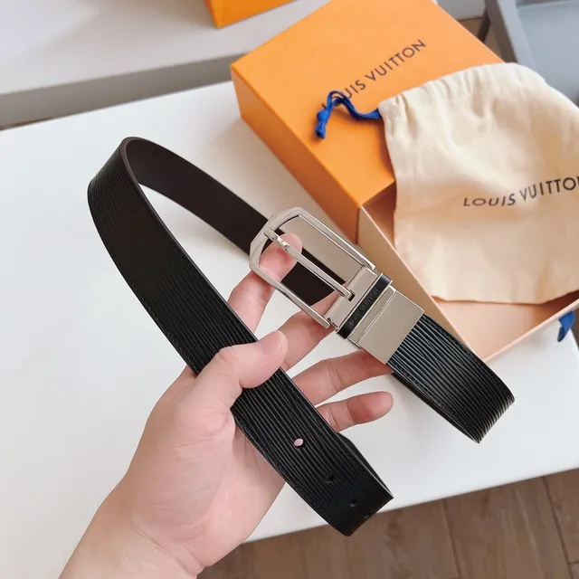Louis Vuitton Reversible Epi Black Silver Ribbed Leather Belt 5