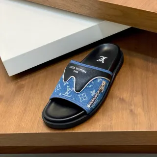 Louis Vuitton Run Away Denim Monogram ज़िपर स्लाइड चप्पल