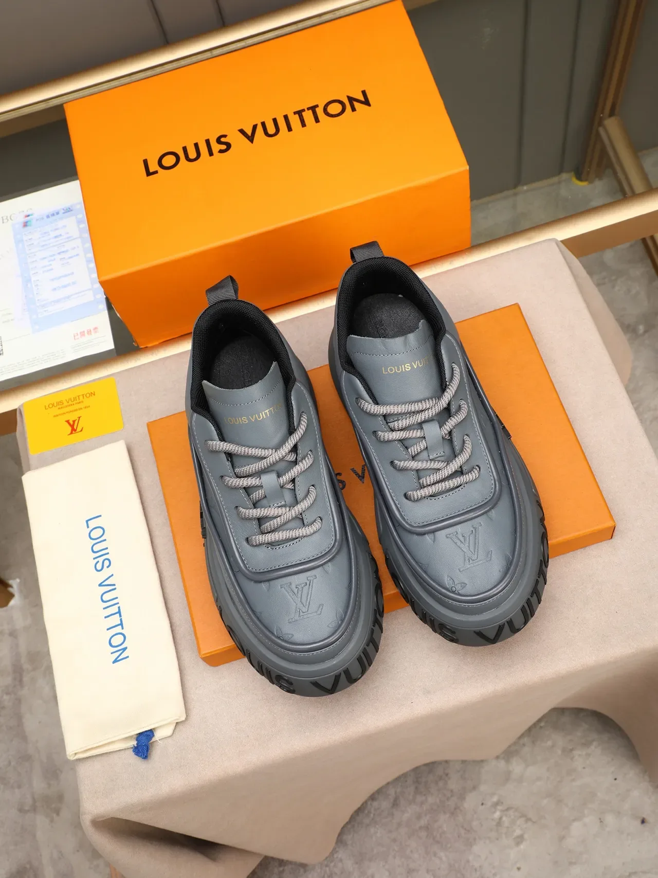 Louis Vuitton Run Away Gray Monogram Leather Lifestyle Sneakers 2