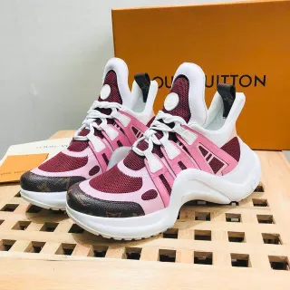 Louis Vuitton Run Away Tênis Chunky Monograma Rosa Borgonha
