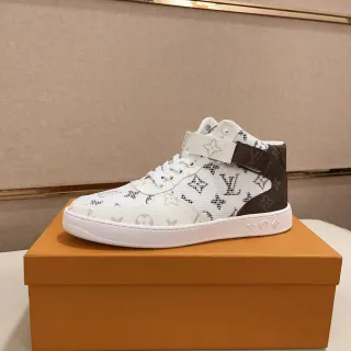 Louis Vuitton Run Away White Brown High-Top Monogram-Printed Mesh Lifestyle Sneakers