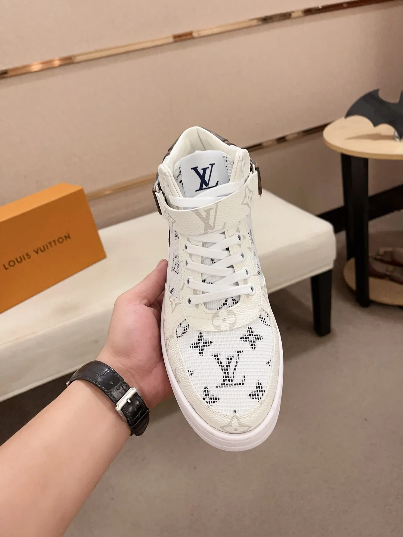 Louis Vuitton Run Away White Brown High-Top Monogram-Printed Mesh Lifestyle Sneakers 2