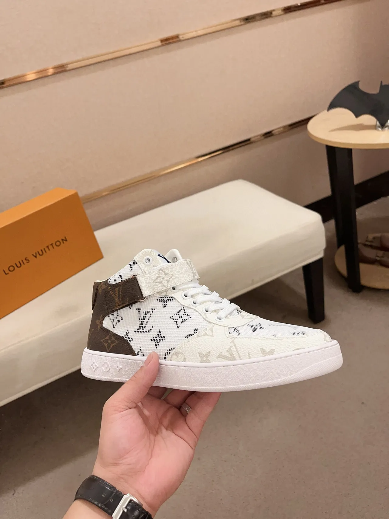 Louis Vuitton Run Away White Brown High-Top Monogram-Printed Mesh Lifestyle Sneakers 3