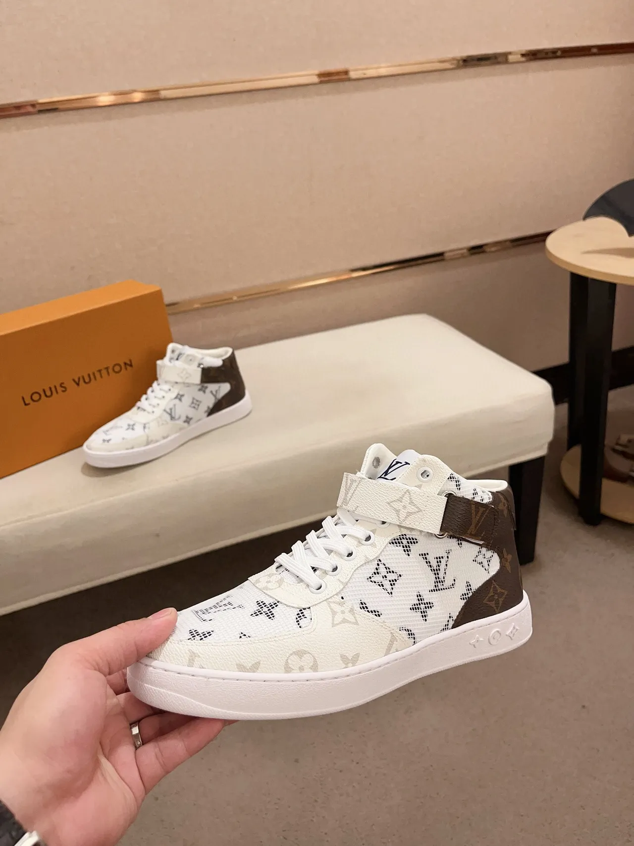 Louis Vuitton Run Away White Brown High-Top Monogram-Printed Mesh Lifestyle Sneakers 4