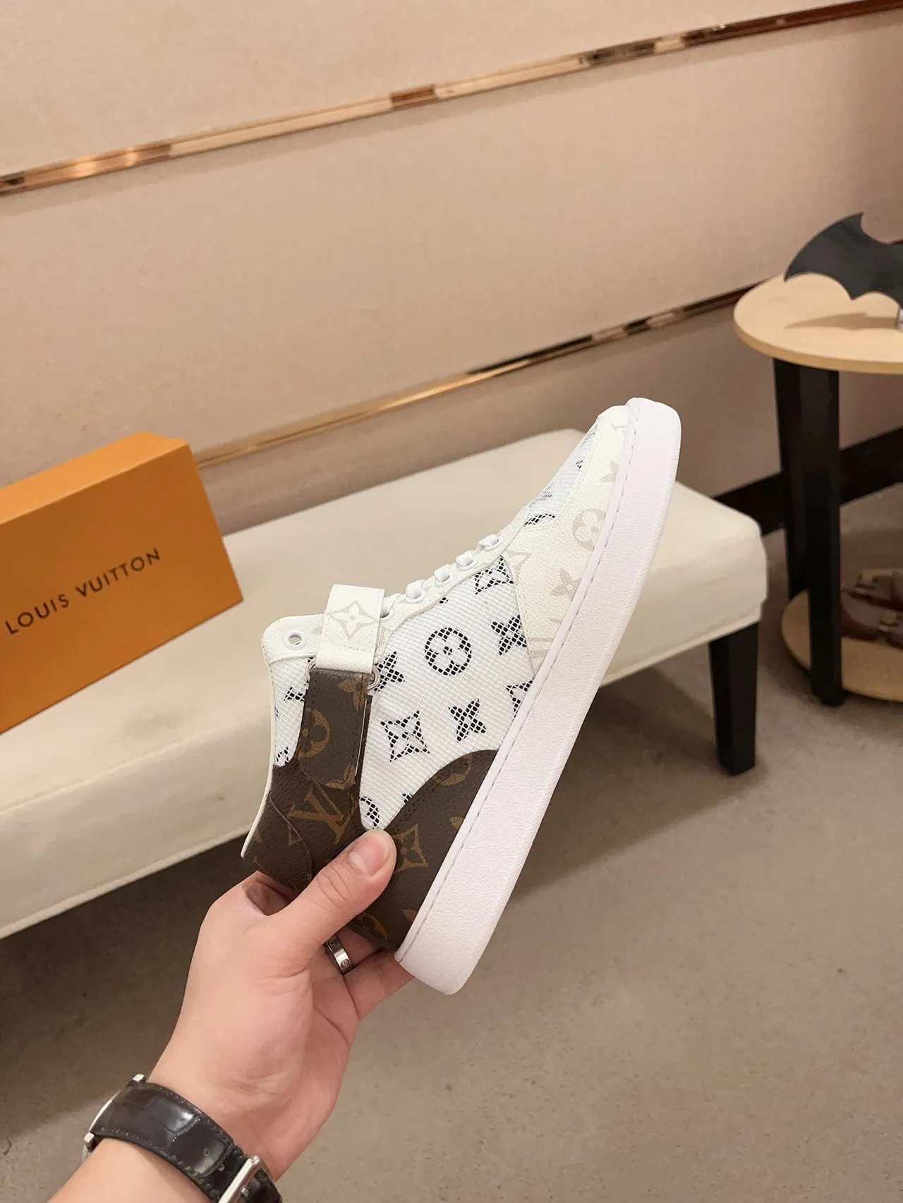 Louis Vuitton Run Away White Brown High-Top Monogram-Printed Mesh Lifestyle Sneakers 5