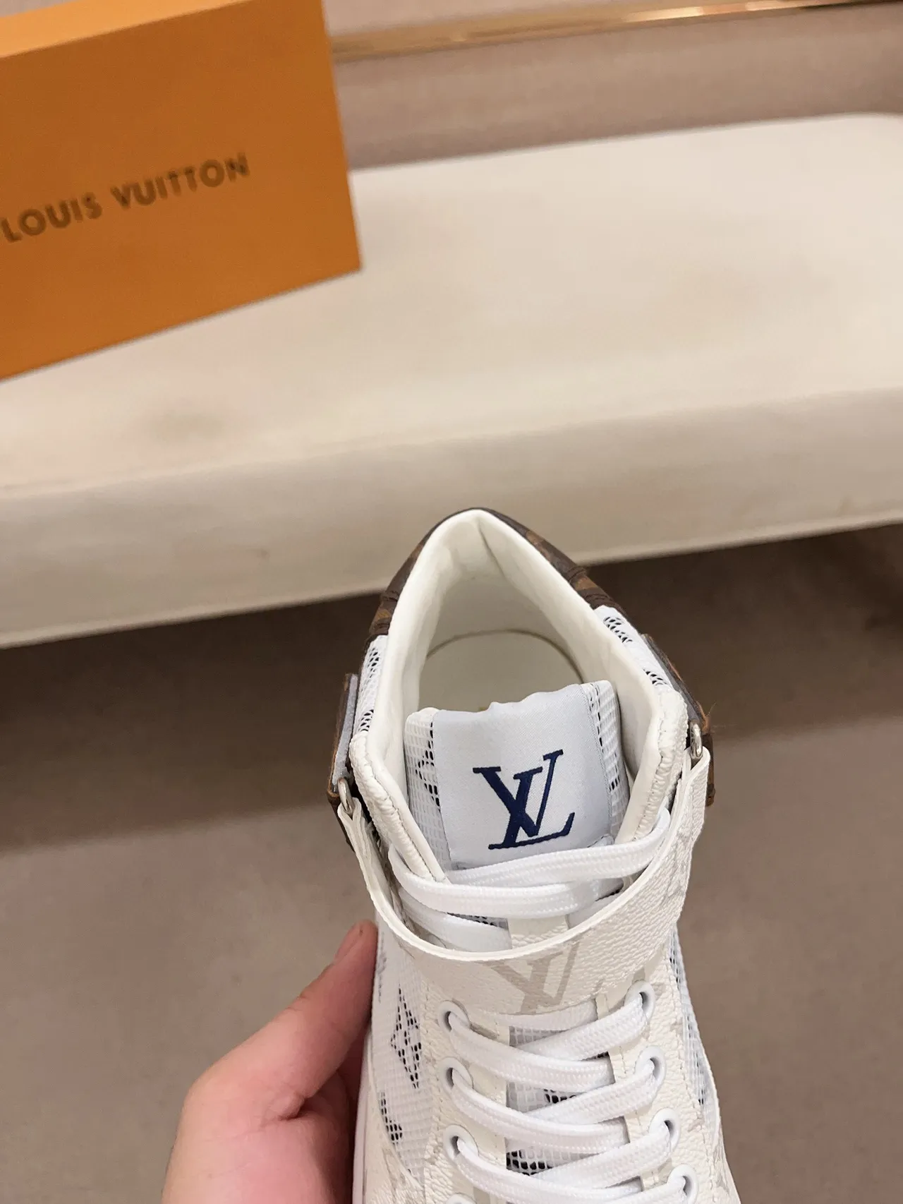 Louis Vuitton Run Away White Brown High-Top Monogram-Printed Mesh Lifestyle Sneakers 6