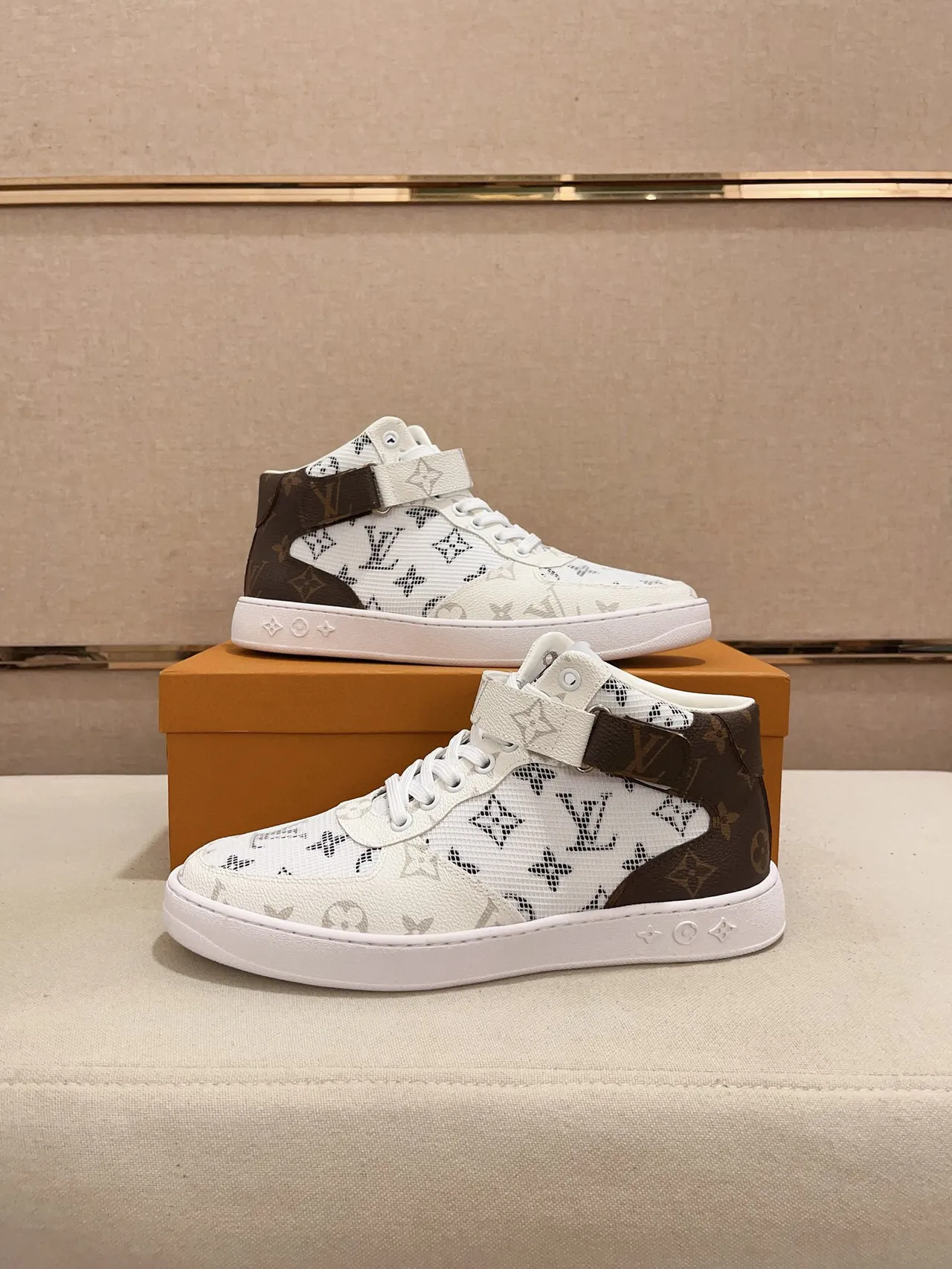 Louis Vuitton Run Away White Brown High-Top Monogram-Printed Mesh Lifestyle Sneakers 7