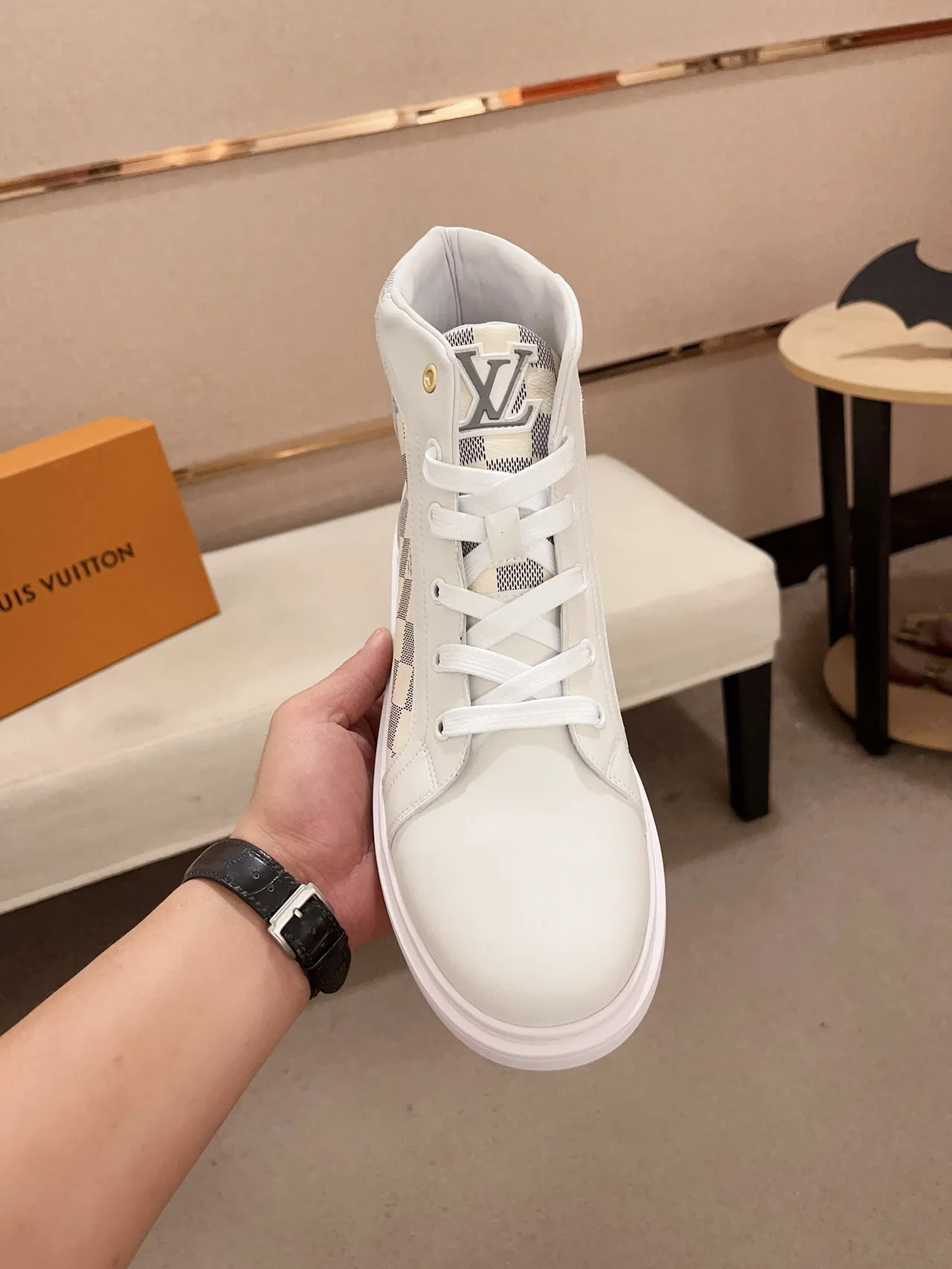 Louis Vuitton Run Away White Damier Check High-Top Lifestyle Sneakers 2