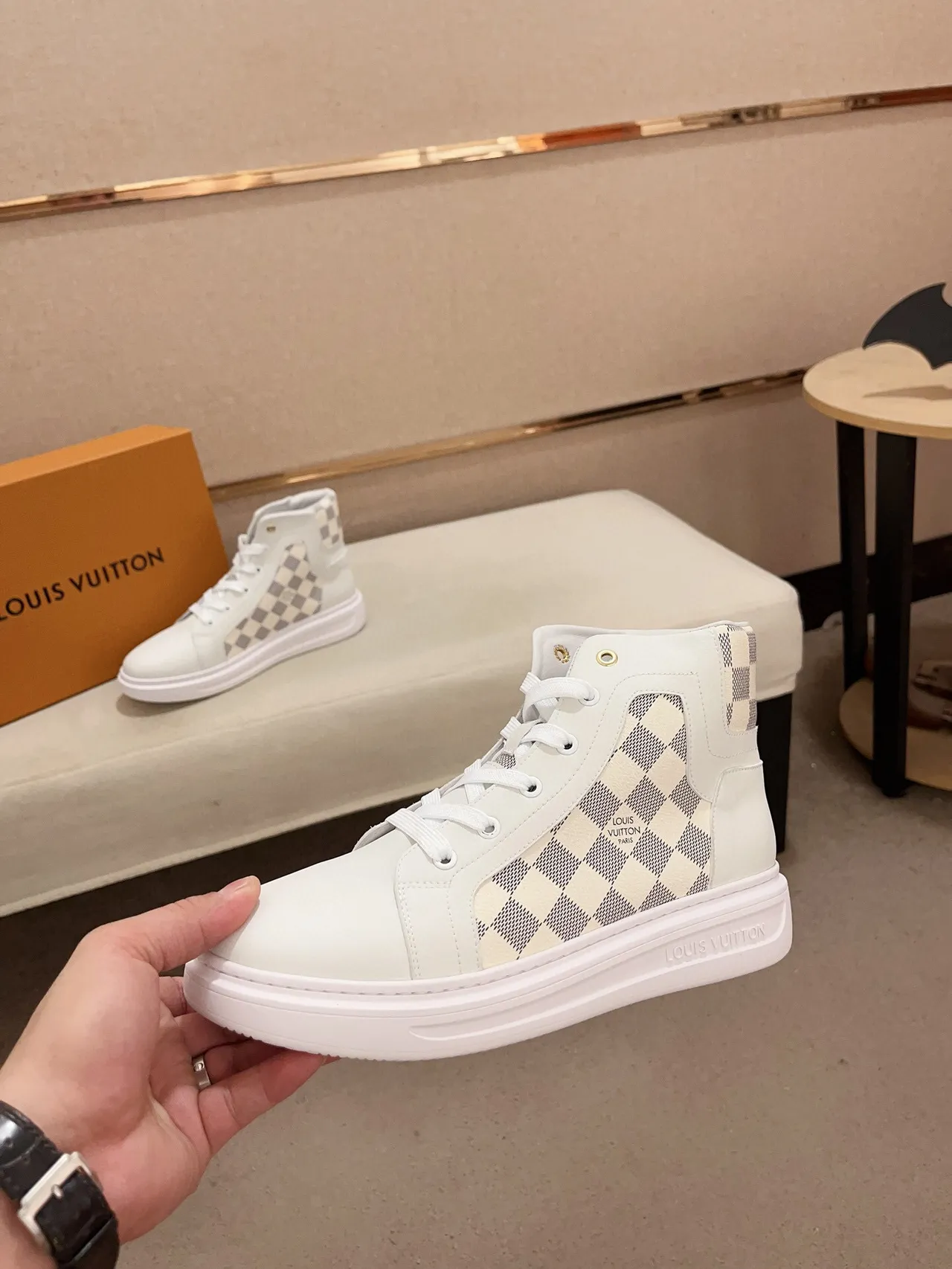 Louis Vuitton Run Away White Damier Check High-Top Lifestyle Sneakers 3