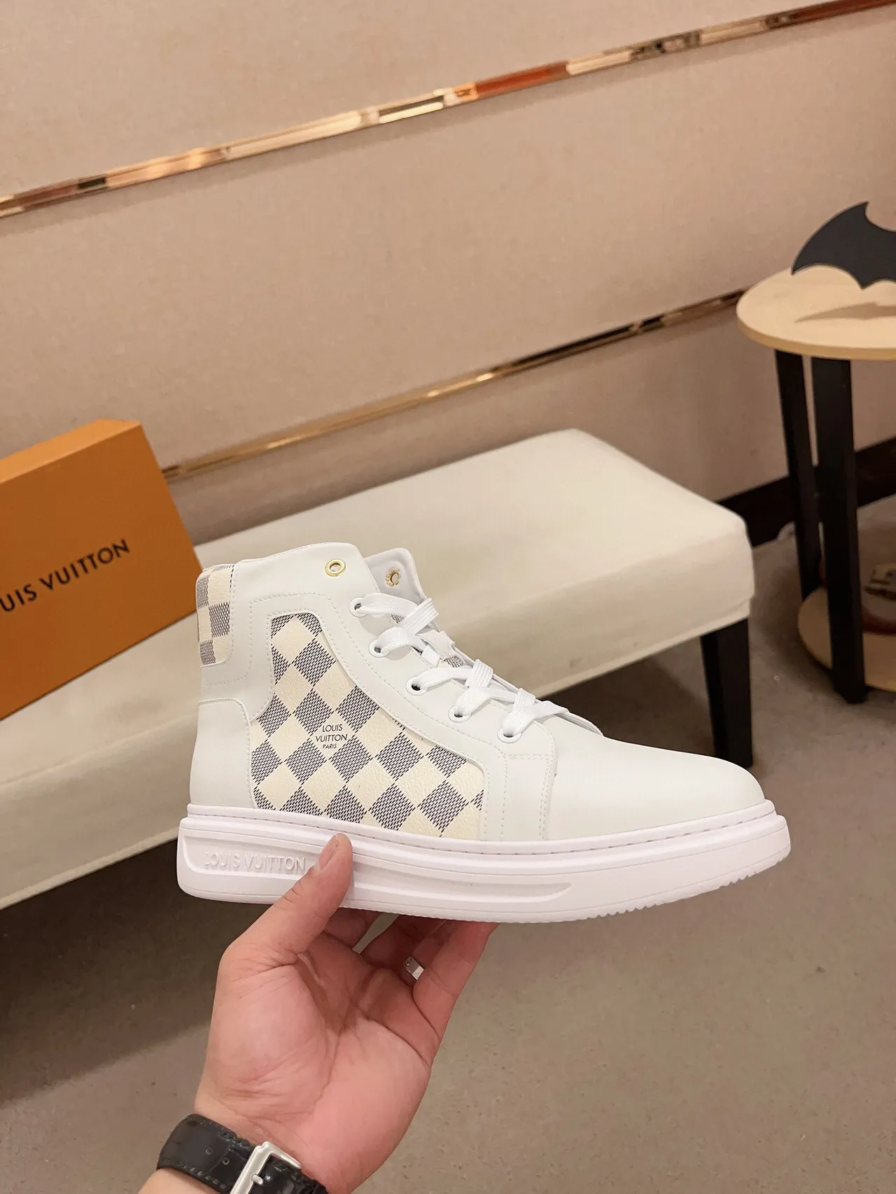 Louis Vuitton Run Away White Damier Check High-Top Lifestyle Sneakers 4