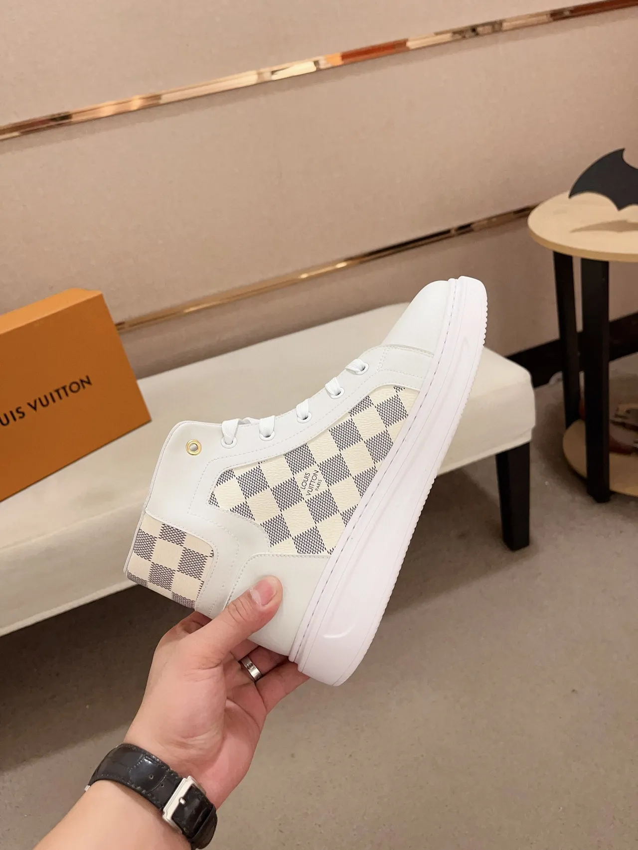 Louis Vuitton Run Away White Damier Check High-Top Lifestyle Sneakers 5