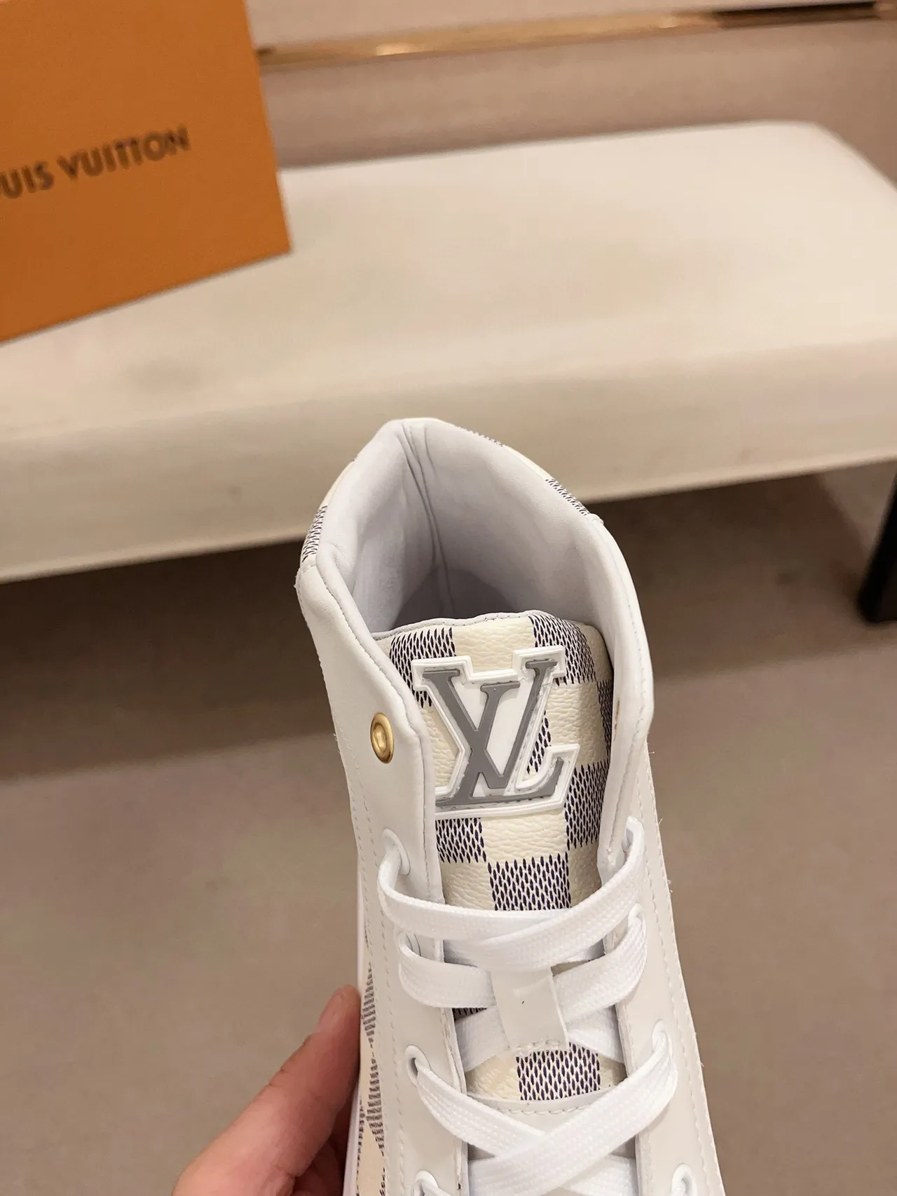 Louis Vuitton Run Away White Damier Check High-Top Lifestyle Sneakers 6