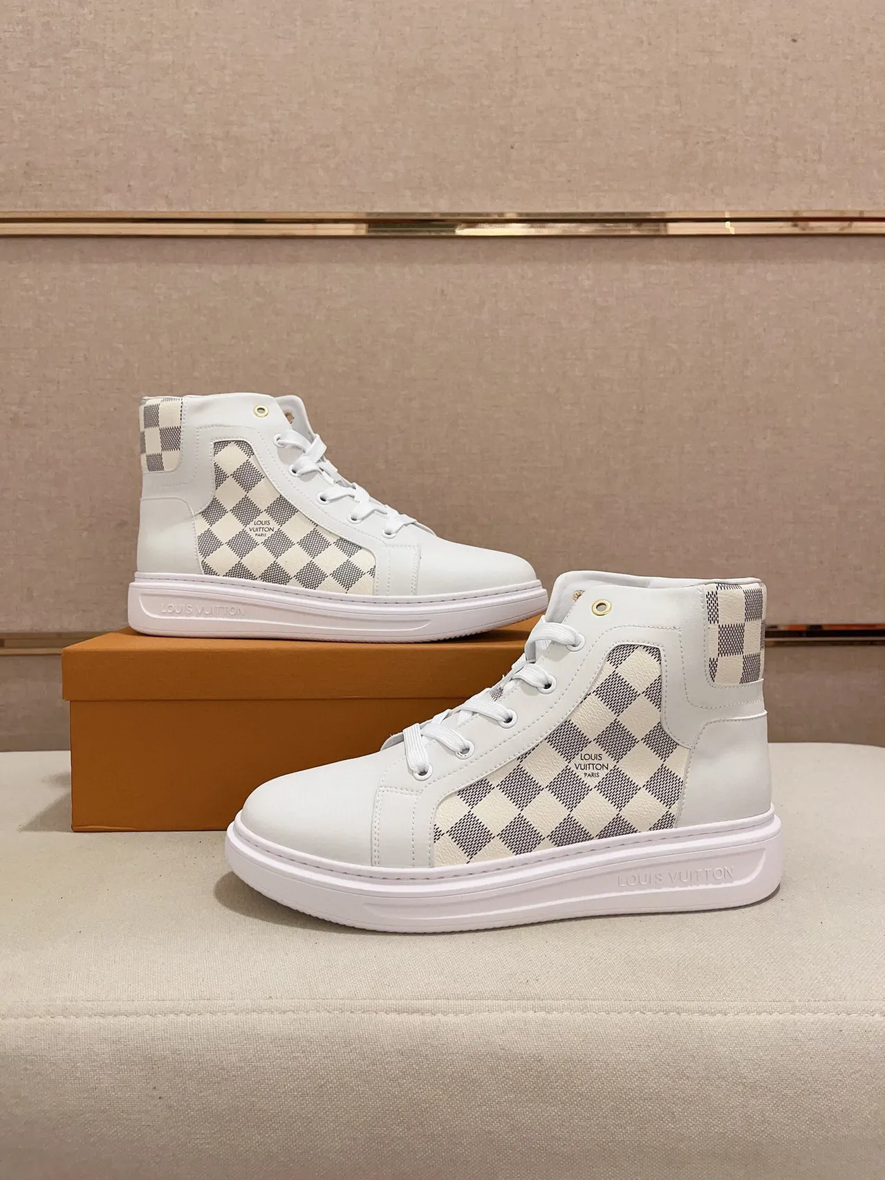 Louis Vuitton Run Away White Damier Check High-Top Lifestyle Sneakers 7