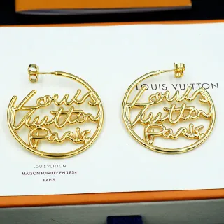 Louis Vuitton Script Logo Hoop Gold Earrings