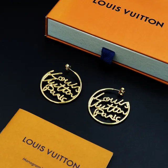 Louis Vuitton Script Logo Hoop Gold Earrings 2