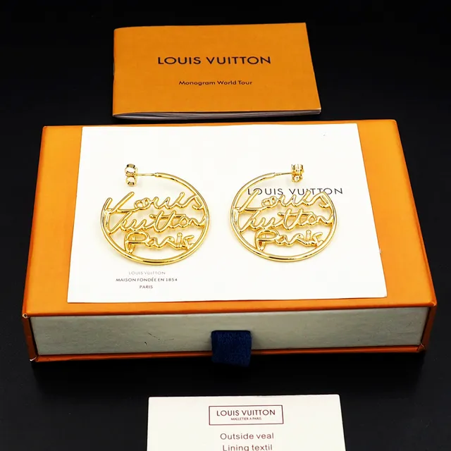 Louis Vuitton Script Logo Hoop Gold Earrings 3