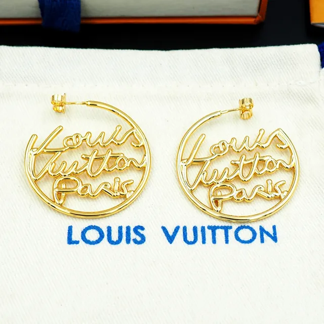 Louis Vuitton Script Logo Hoop Gold Earrings 4