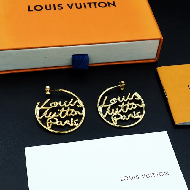 Louis Vuitton Script Logo Hoop Gold Earrings 6