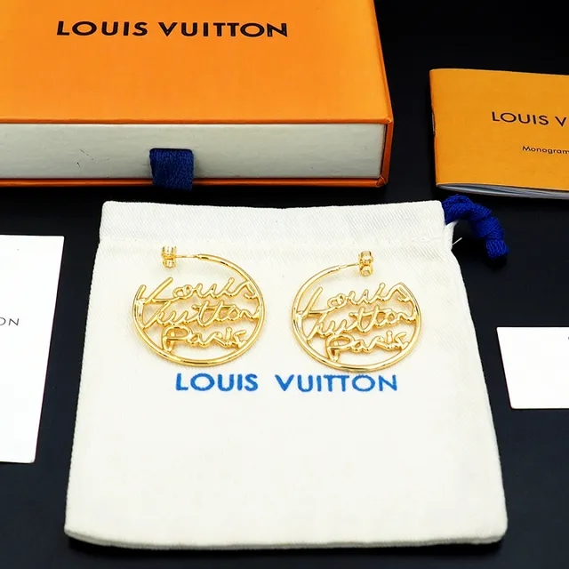 Louis Vuitton Script Logo Hoop Gold Earrings 8