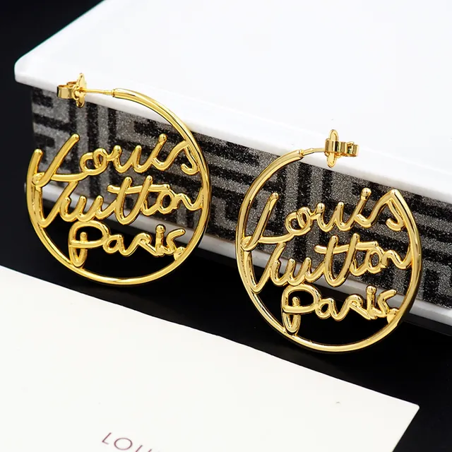Louis Vuitton Script Logo Hoop Gold Earrings 10