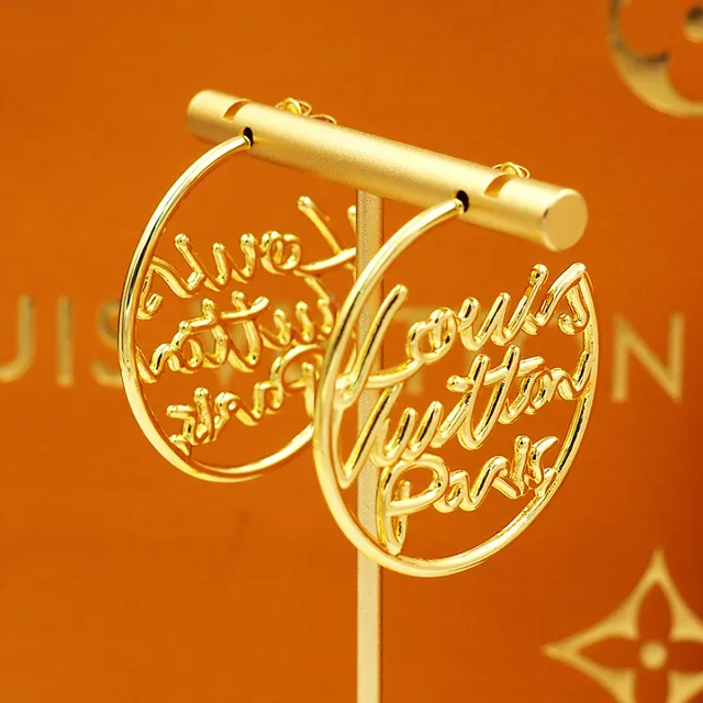 Louis Vuitton Script Logo Hoop Gold Earrings 11