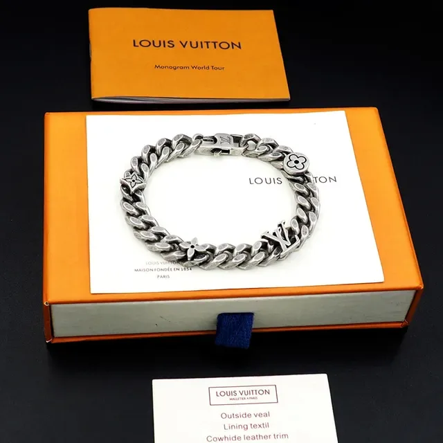 Louis Vuitton Silver Antiqued Curb-Link Chain Bracelet 8