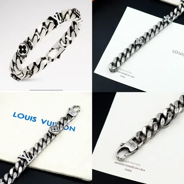 Louis Vuitton Silver Antiqued Curb-Link Chain Bracelet 12