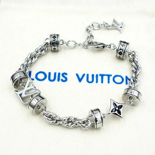 Louis Vuitton Silver Black Rope-Link Chain Rotating Barrel Charms Bracelet 2
