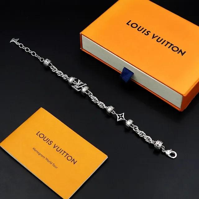Louis Vuitton Silver Black Rope-Link Chain Rotating Barrel Charms Bracelet 3