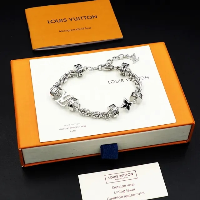 Louis Vuitton Silver Black Rope-Link Chain Rotating Barrel Charms Bracelet 4