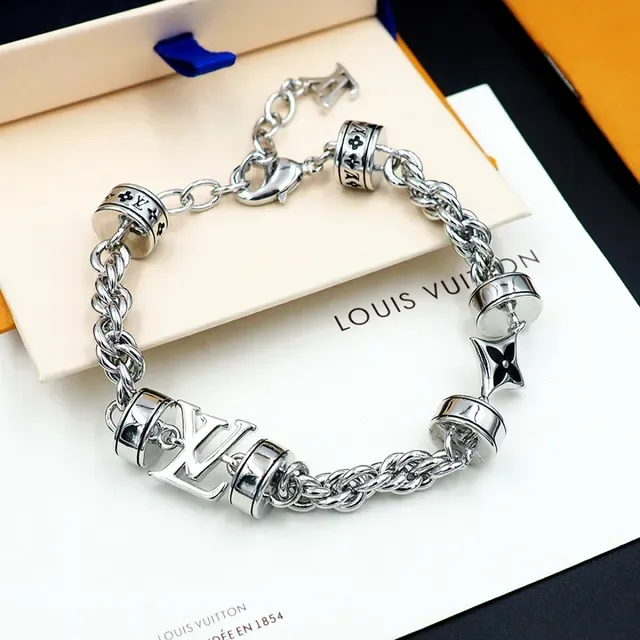 Louis Vuitton Silver Black Rope-Link Chain Rotating Barrel Charms Bracelet 8