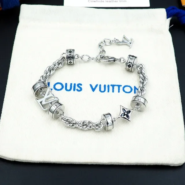 Louis Vuitton Silver Black Rope-Link Chain Rotating Barrel Charms Bracelet 10