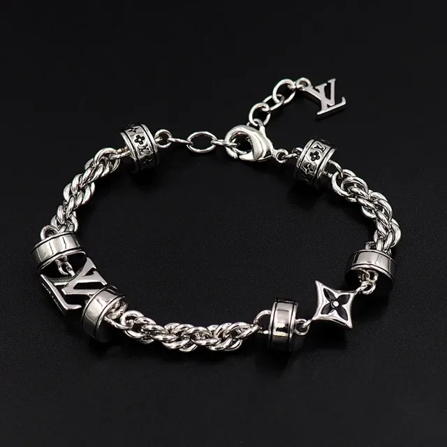 Louis Vuitton Silver Black Rope-Link Chain Rotating Barrel Charms Bracelet 11