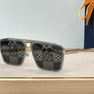 Louis Vuitton Silver Black Square Aviator Silhouette Metallic Frame Sunglasses