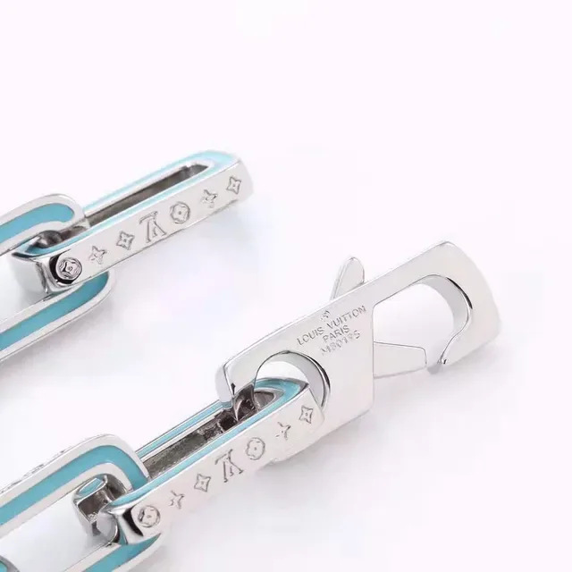 Louis Vuitton Silver Blue Chunky Link Chain Enamel-Inlaid Necklace 4