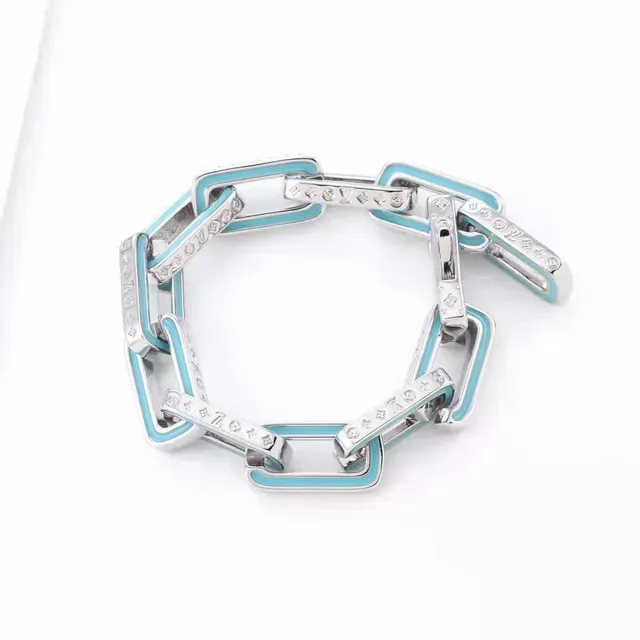 Louis Vuitton Silver Blue Chunky Link Chain Enamel-Inlaid Necklace 5
