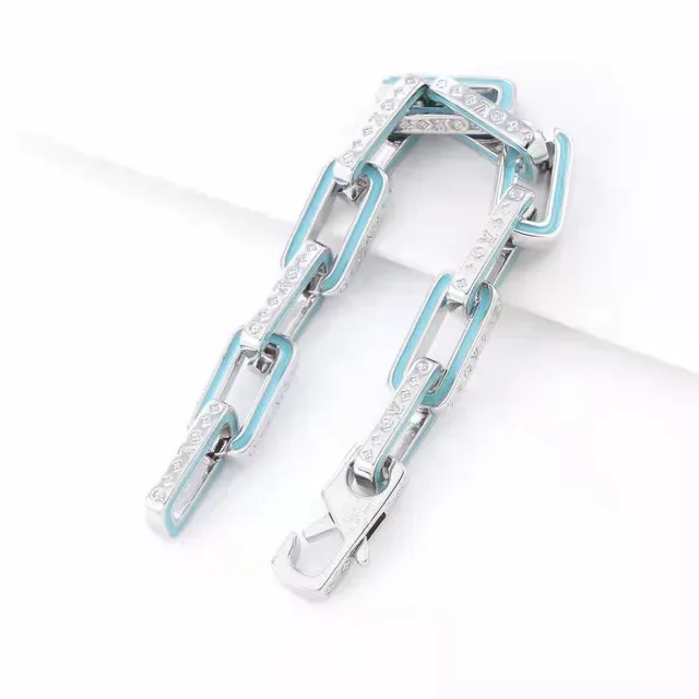 Louis Vuitton Silver Blue Chunky Link Chain Enamel-Inlaid Necklace 6