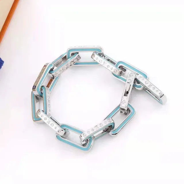 Louis Vuitton Silver Blue Chunky Link Chain Enamel-Inlaid Necklace 7