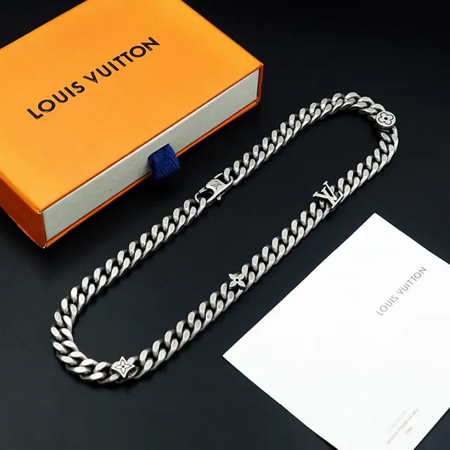Colar Louis Vuitton corrente chunky curb-link prata com acabamento antiqued 2