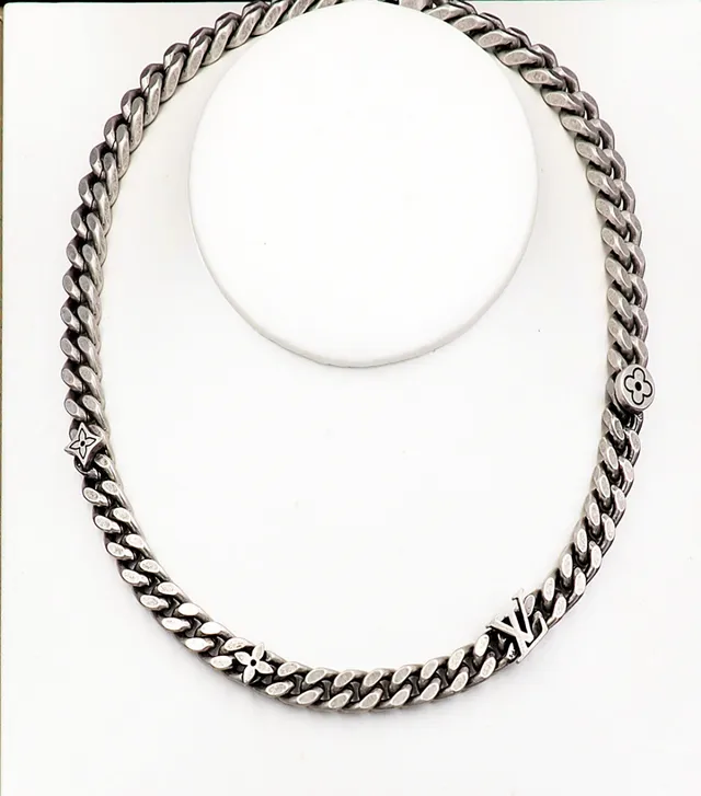 Colar Louis Vuitton corrente chunky curb-link prata com acabamento antiqued 5