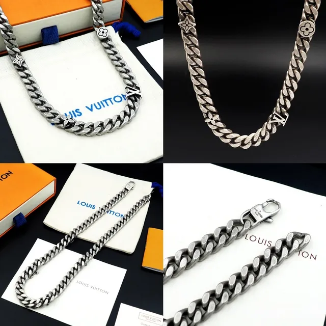 Colar Louis Vuitton corrente chunky curb-link prata com acabamento antiqued 9