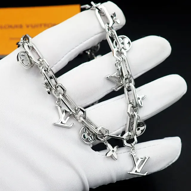 Louis Vuitton Silver Chunky Link Chain Dangling Monogram Charms Necklace 3