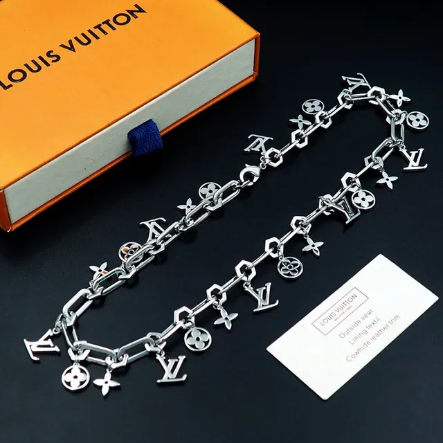 Louis Vuitton Silver Chunky Link Chain Dangling Monogram Charms Necklace 7