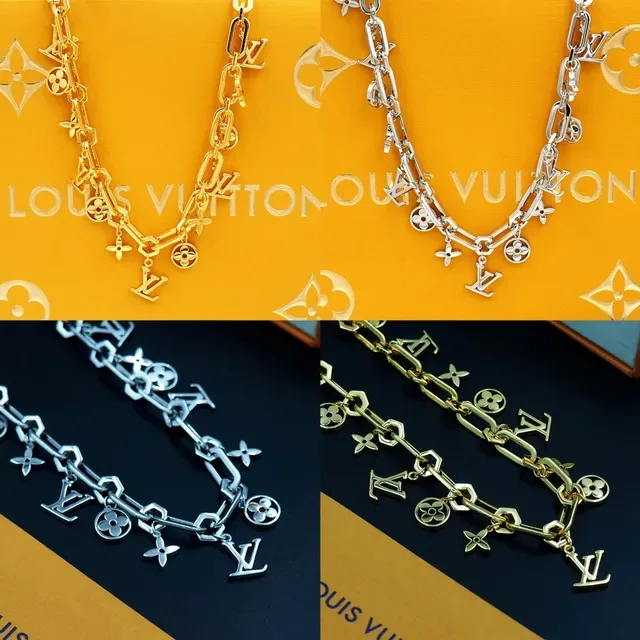 Louis Vuitton Silver Chunky Link Chain Dangling Monogram Charms Necklace 9