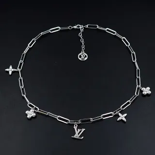Louis Vuitton Silver Paperclip-Link Chain LV Monogram Pendant Necklace