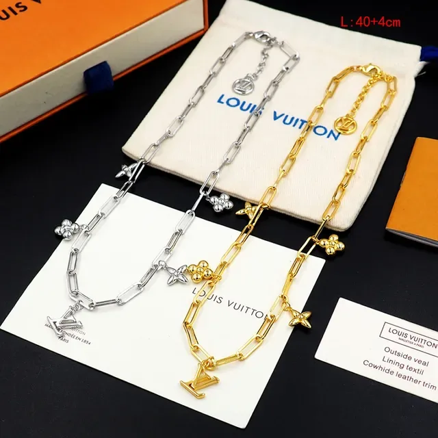 Louis Vuitton Silver Paperclip-Link Chain LV Monogram Pendant Necklace 3