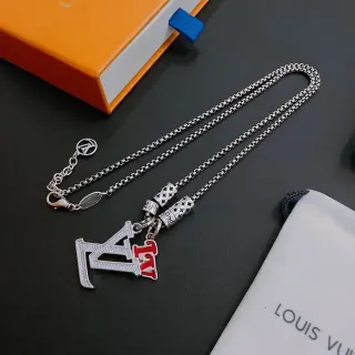 Louis Vuitton Silver Red Chain Monogram Bead Charms Necklace