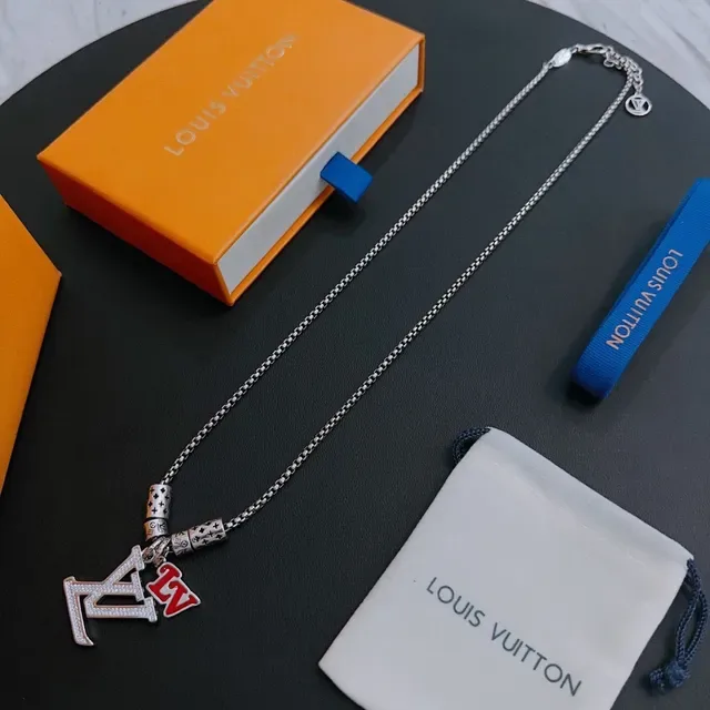 Louis Vuitton Silver Red Chain Monogram Bead Charms Necklace 8