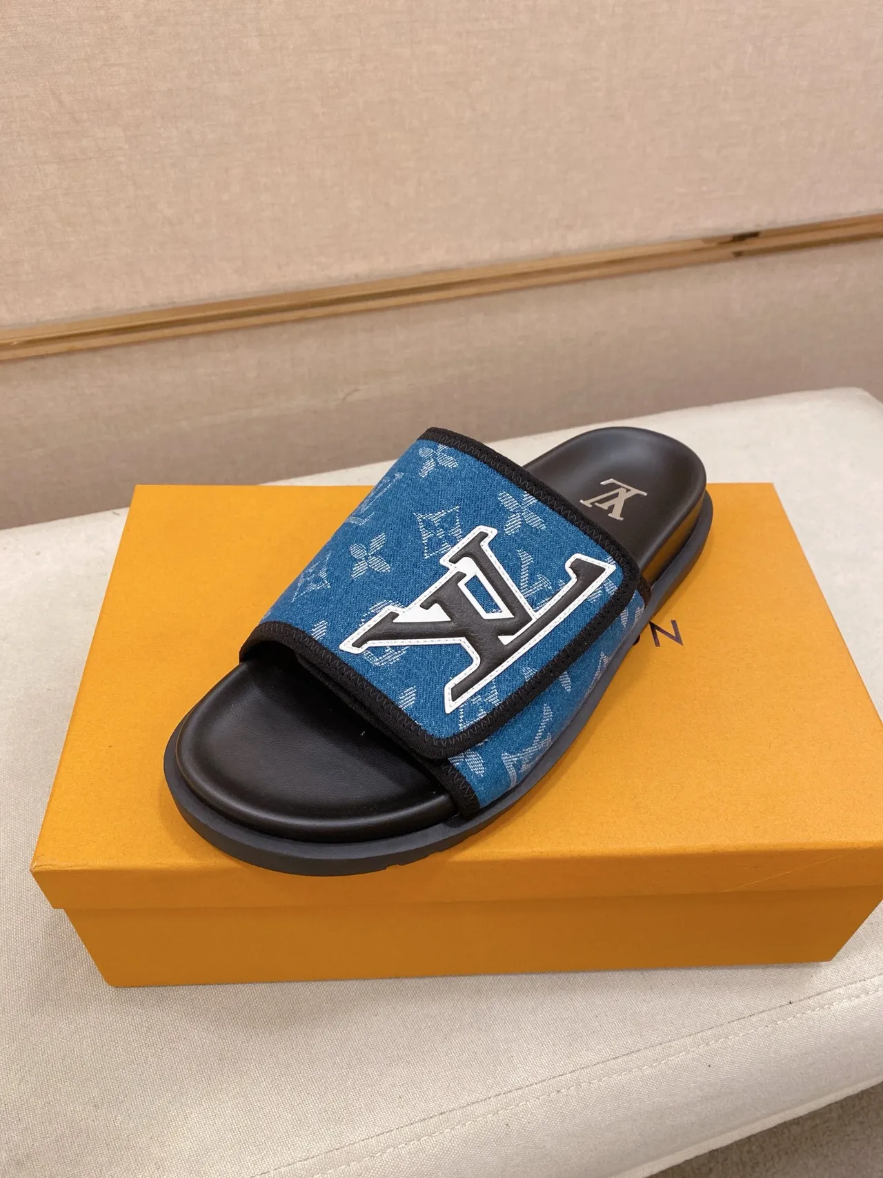 Louis Vuitton Slide Denim Monogram Blue Black Slippers 4